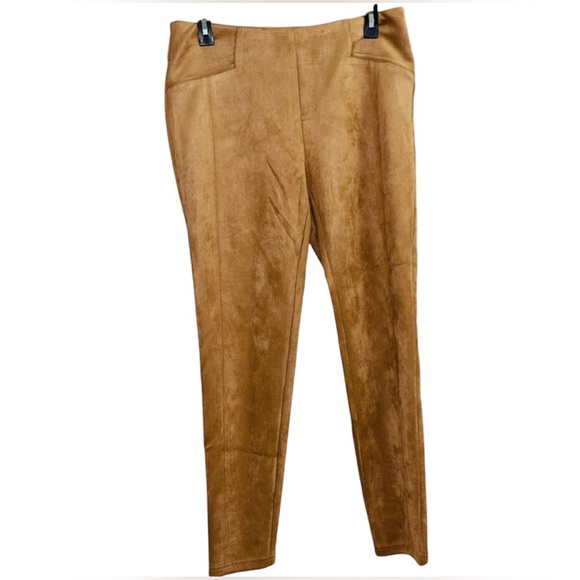 ZAC & RACHEL PETITE HIGH RISE PANTS FAUX-SUEDE WOMENS SLIM TAN COLOR SIZE PLARGE - Picture 7 of 16